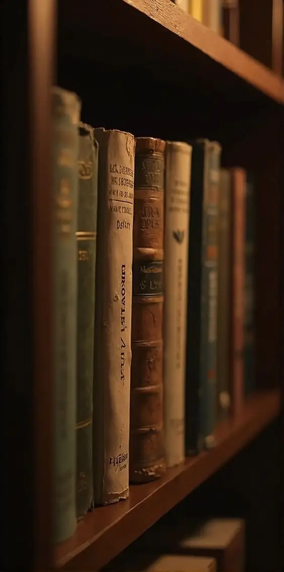 Une rangée de livres anciens sur une étagère en bois
